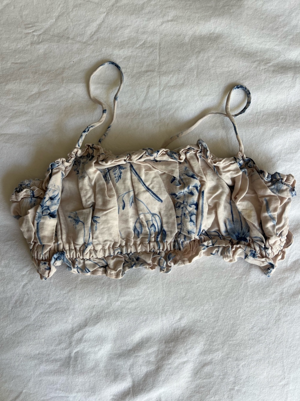 H&M Beige Floral Crop Top with Blue Print
